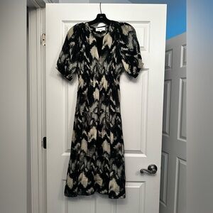 ba&sh Black and White cotton Dress with Puff Sleeves